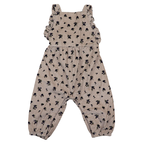 Baby Girl Corduroy Overalls - Beige with flowers