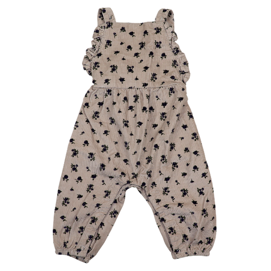 Baby Girl Corduroy Overalls - Beige with flowers