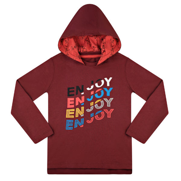 Boys Long Sleeve Hooded T-Shirt - Enjoy Maroon