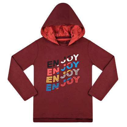 Boys Long Sleeve Hooded T-Shirt - Enjoy Maroon