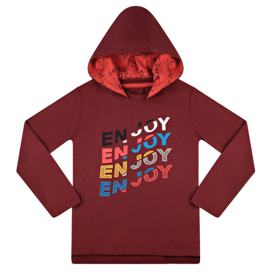 Boys Long Sleeve Hooded T-Shirt - Enjoy Maroon