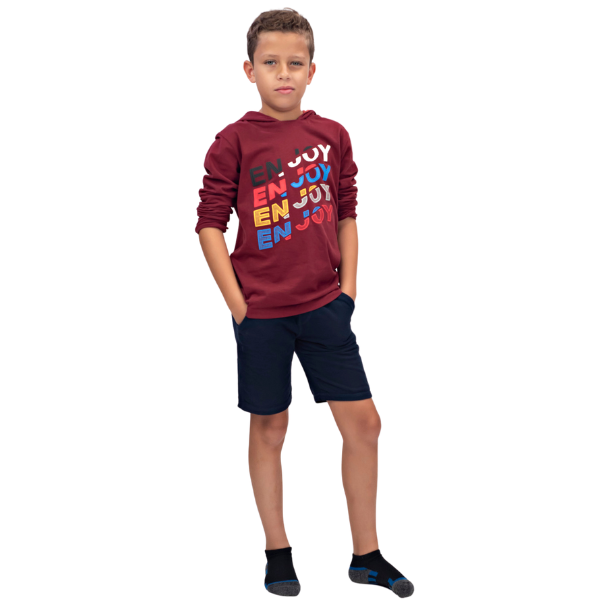 Boys Long Sleeve Hooded T-Shirt - Enjoy Maroon