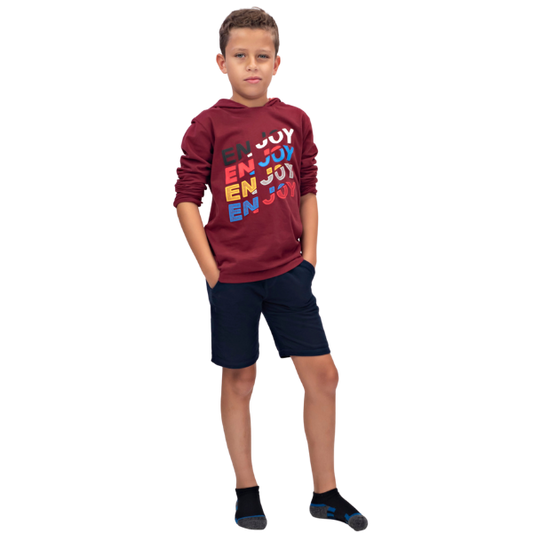 Boys Long Sleeve Hooded T-Shirt - Enjoy Maroon