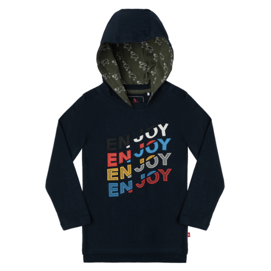 Boys Long Sleeve Hooded T-Shirt - Enjoy Navy