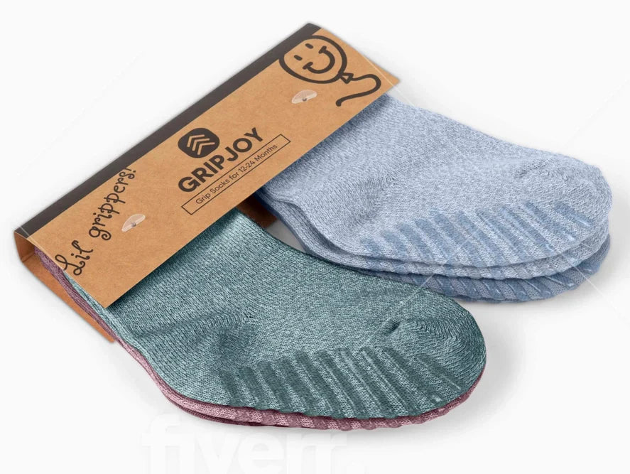 GripJoy Toddler Socks - Green/Blue/Maroon 4 pack