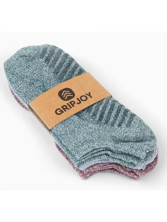 GripJoy Ankle Kids Socks - Green/Blue/Maroon 3 pack