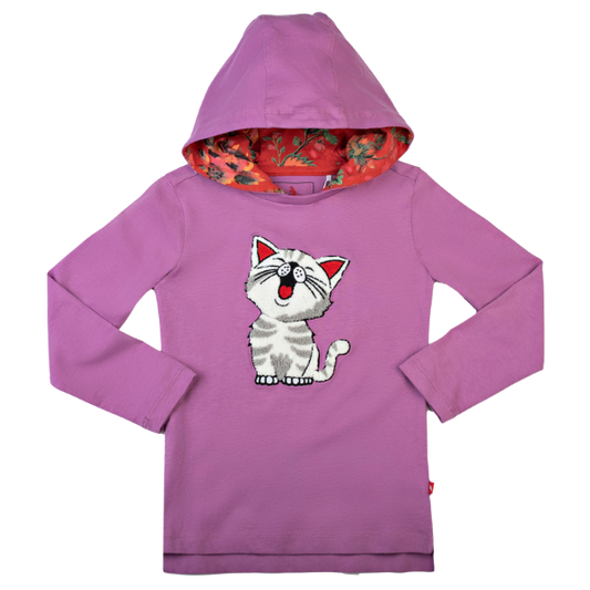 Girls Long Sleeve Hooded T-Shirt - Cat Purple