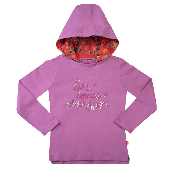 Girls Long Sleeve Hooded T-Shirt - Here Comes the Sun Purple