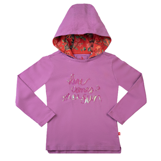 Girls Long Sleeve Hooded T-Shirt - Here Comes the Sun Purple