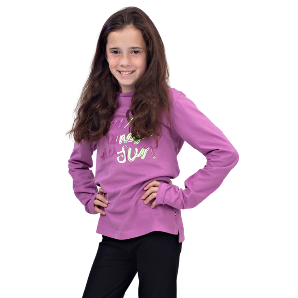 Girls Long Sleeve Hooded T-Shirt - Here Comes the Sun Purple