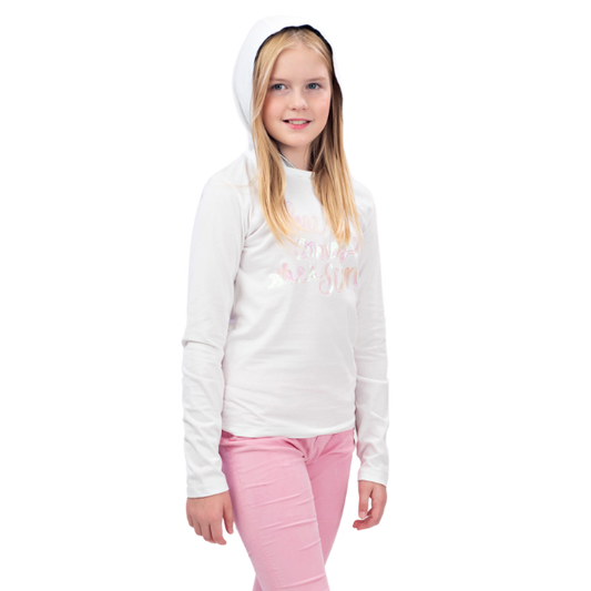 Girls Long Sleeve Hooded T-Shirt - Here Comes the Sun White