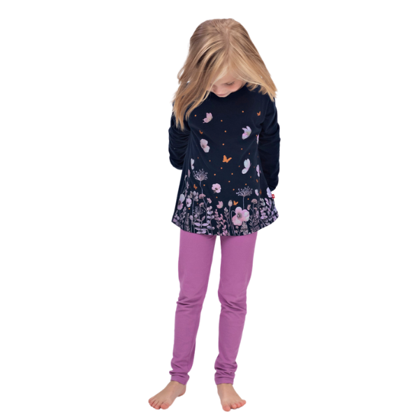 Girls Long Sleeve T-Shirt - Navy with Flowers