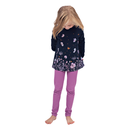 Girls Long Sleeve T-Shirt - Navy with Flowers