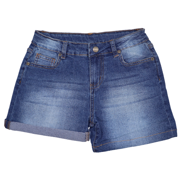 Girls Denim Turn-up Cuff Shorts - Dark Wash