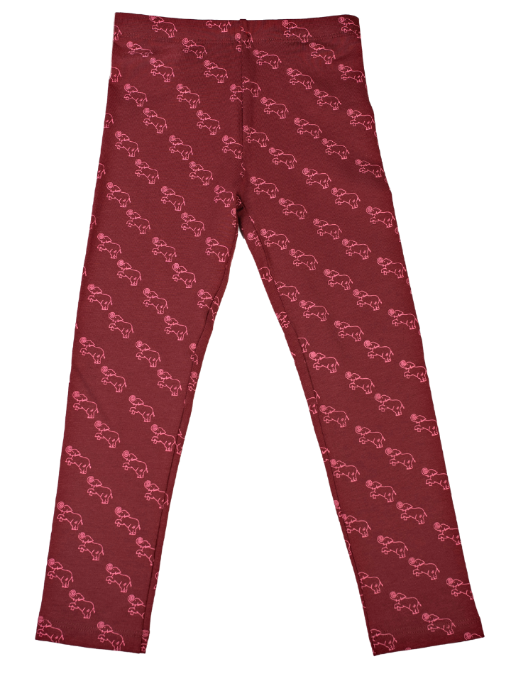 Girls Leggings Slim Fit - Cranberry with Pink Elephant Print