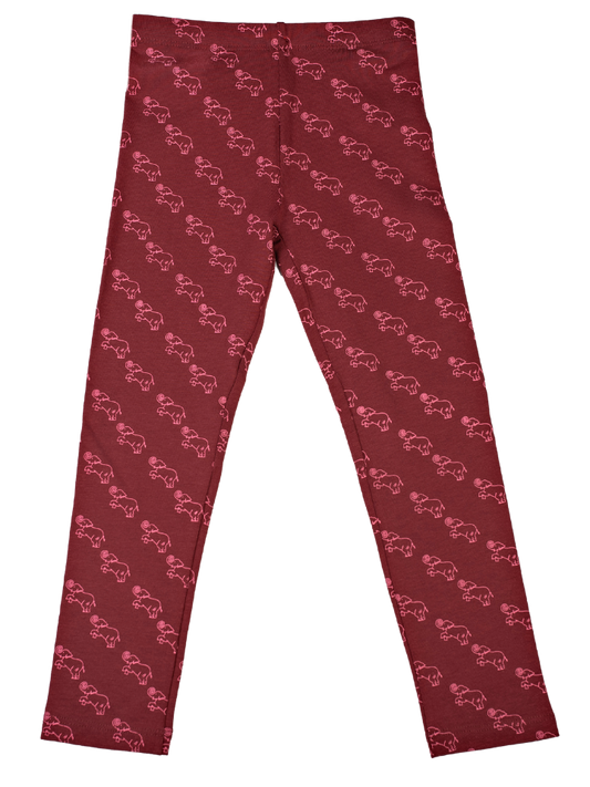 Girls Leggings Slim Fit - Cranberry with Pink Elephant Print