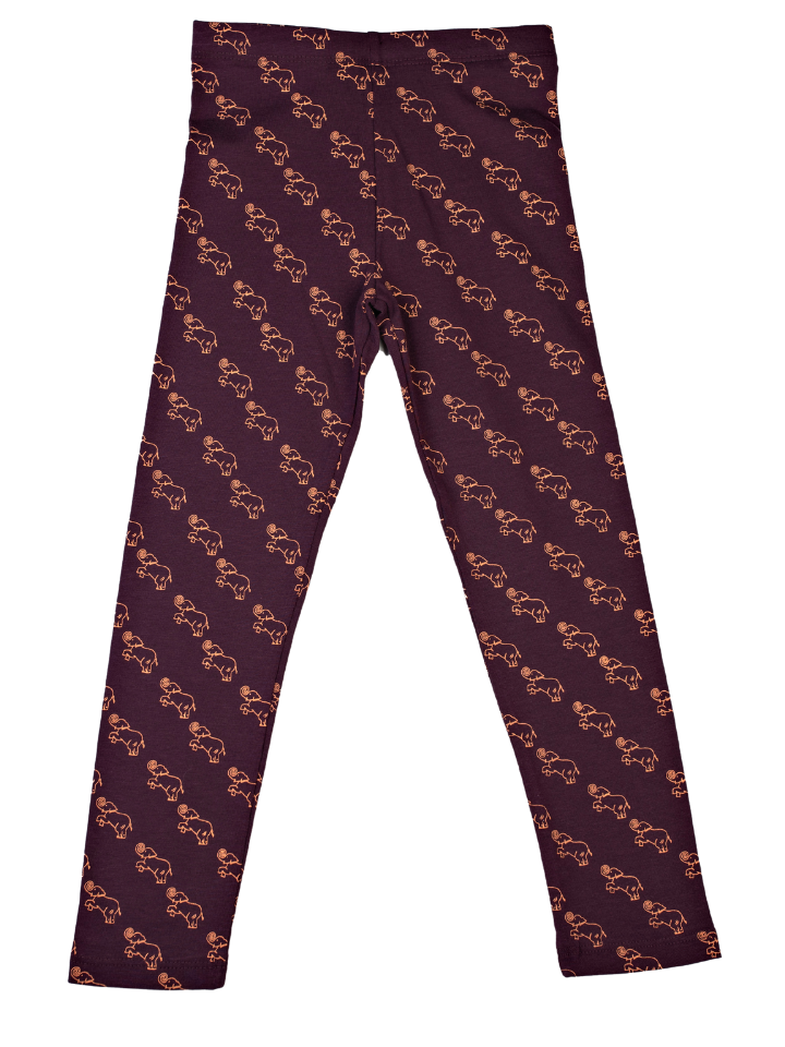 Girls Leggings Slim Fit - Dark Purple with Peach Elephant Print