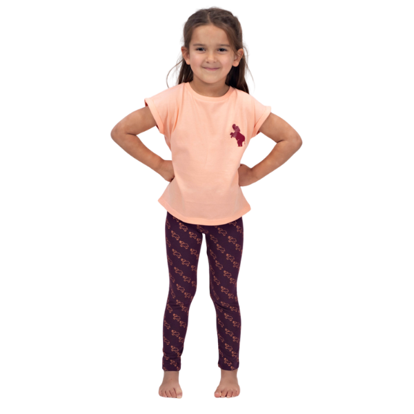 Girls Leggings Slim Fit - Dark Purple with Peach Elephant Print