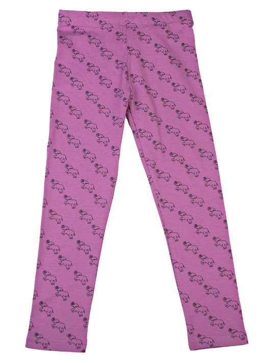 Girls Leggings Slim Fit - Light Purple with Black Elephant Print