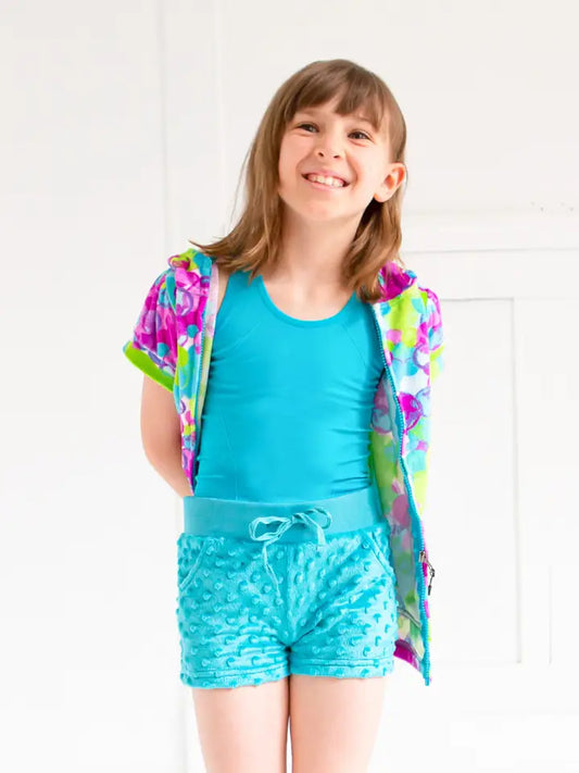 Girls Minky Bubble Shorts - Teal