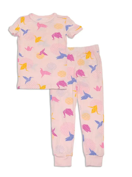 Bamboo Short Sleeve Pajama Set - Pink Origami