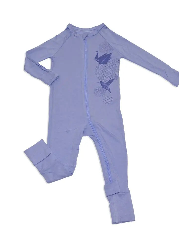 Baby Bamboo Zipper Romper - Purple Origami