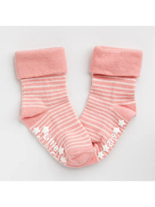 Baby Socks - Organic Non Slip - Baby Blush Stripe