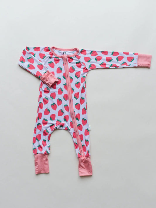 Baby Bamboo Zipper Romper - Strawberry