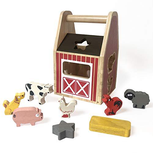 BeginAgain Barnyard Shape Sorter Educational Toy for Baby & Toddler with 8 Animals & Shapes