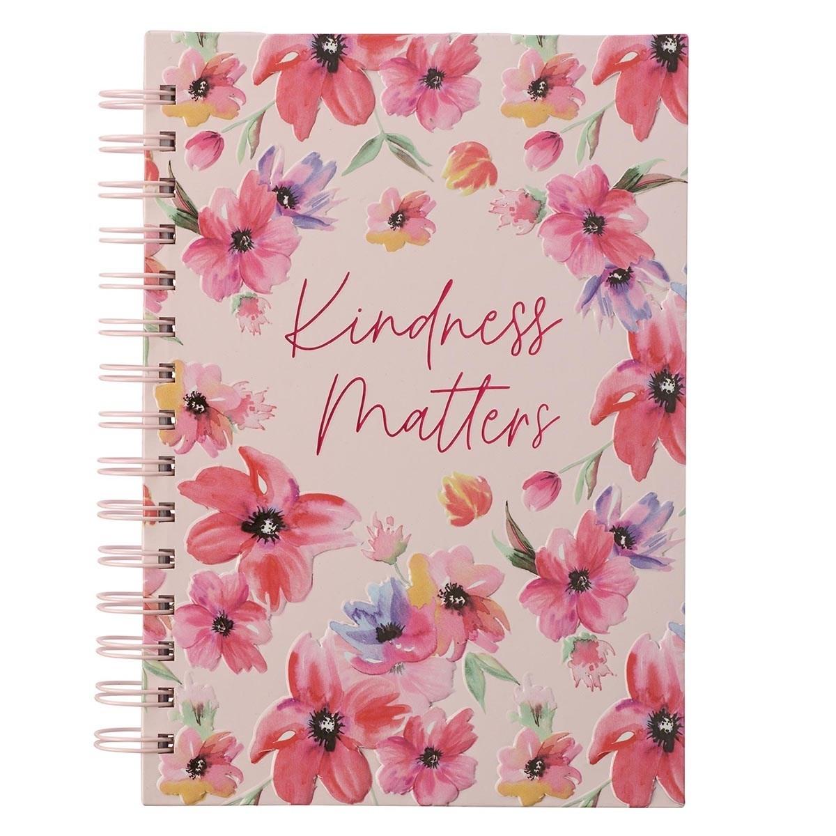 Inspirational Spiral Journal Notebook for Women Kindness Matters Pink Cosmos Floral Wire Bound w/192 Ruled Pages, Large Hardcover, With Love by With Love